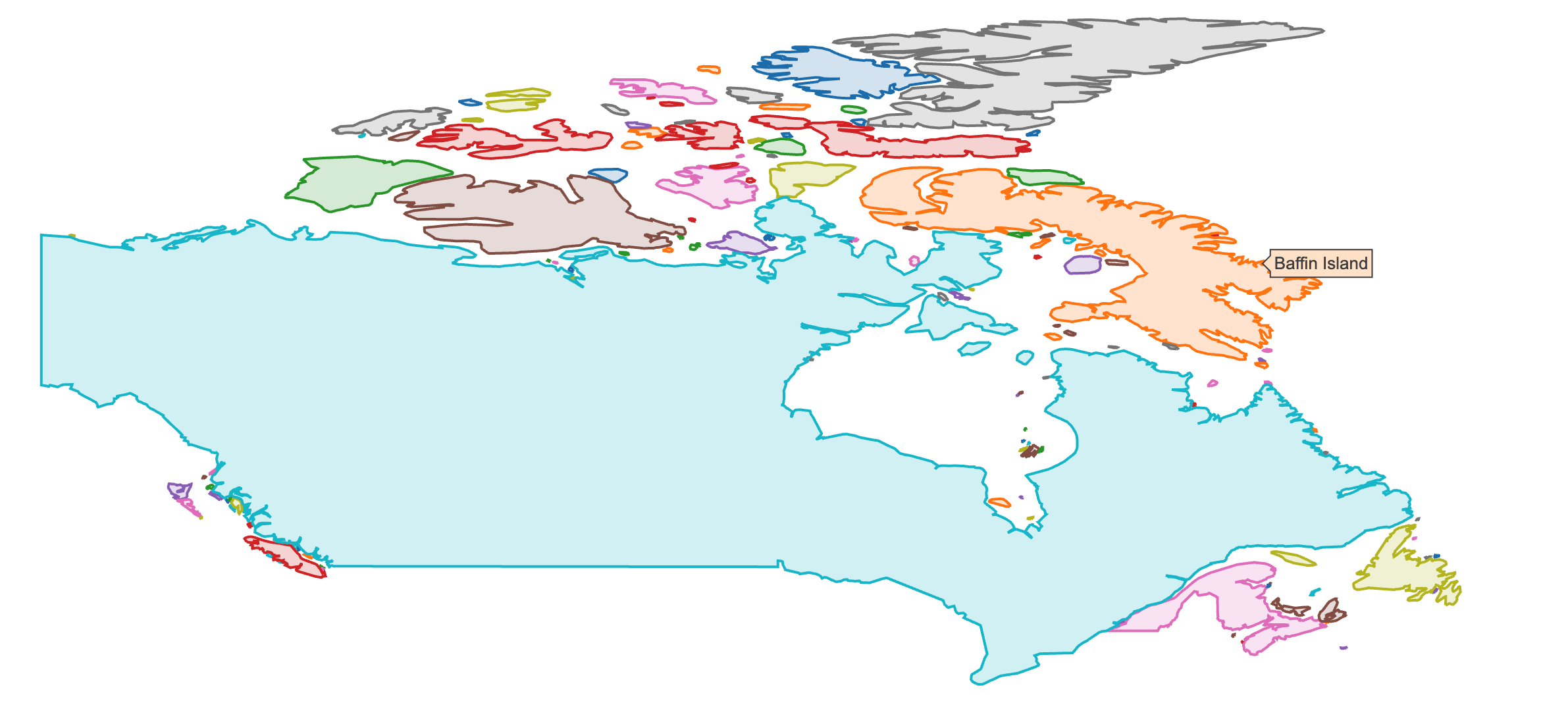 Using split to render polygons with different fills and interactive properties.